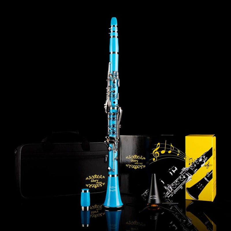 Glory GLY-CLALB Professional Ebonite Bb Clarinet with 10 Reeds, Stand, Hard Case, Cleaning Cloth, Mouthpiece Brush and Pad Brush,Light Blue/Silver - Image 4